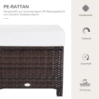 Outsunny Poly Rattan Hocker mit Kissen Gartenhocker Sitzhocker Fußhocker Rattanhocker Balkon Sitzhocker Gartenmöbel Braun+Cremeweiß 50 x 50 x 35 cm(m-4)