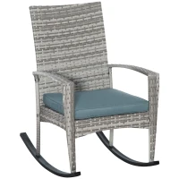 Outsunny Schaukelstuhl Schwingsessel Gartenstuhl mit Kissen, Polyrattan+Metall, Grau, 66 x 88 x 98 cm(m-1)