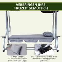 Outsunny Hollywoodschaukel, Liegefunktion, neigbares Dach, bis 340 kg, Stahlrahmen, 200 x 120 x 164 cm, Grau(m-6)