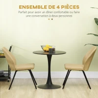 HOMCOM Lot de 4 chaises de salle à manger avec dossier assise en similicuir et piètement en acier 48 x 71 x 87 cm beige(m-4)