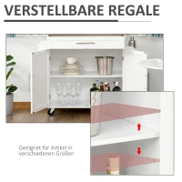 HOMCOM Küchenwagen rollbar Servierwagen Küchentrolley mit höhenverstellbaren Einlegeböden für Küche Wohnzimmer Esszimmer Gummiholz MDF Weiß 109 x 40 x 89 cm(m-6)
