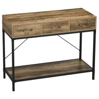 HOMCOM Table console table d'appoint d'entrée industriel 3 tiroirs 1 plateau aspect bois 100 x 35 x 76,5 cm marron clair noir(m-1)