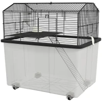 PawHut Two-Tier Gerbil Cage, Hamster Cage for Dwarf Hamster, Syrian Hamster w/ Wheels, Deep Bottom, Food Dish, Water Bottle(m-11)