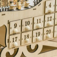 HOMCOM Calendario dell'Avvento in Legno a Forma di Slitta con 24 Cassetti da Riempire, Decorazioni e Luci a LED, 45x10x31cm(m-8)