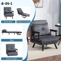 HOMCOM 4-in-1 Velvet-Feel Single Chair Bed, with Pillow - Charcoal Grey(m-4)