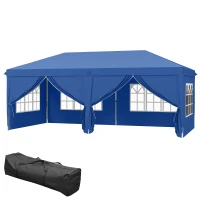 Outsunny 3 x 6 m Garden Pop Up Gazebo, Wedding Party Tent Marquee, Water Resistant Awning Canopy with Sidewalls, Windows, Carry Bag, Blue(m-11)