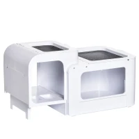 PawHut Terrario per Tartarughe d'Acqua con Vasca per Tartarughe, Ciotole e Finestre, 47x28x25cm - Bianco(m-10)