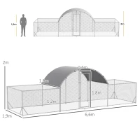 PawHut Gallinero de Exterior 6,6x2x2m Jaula para 12-14 Gallinas de Acero Galvanizado con Cubierta de PE Anti-UV e Impermeable Plata(m-3)