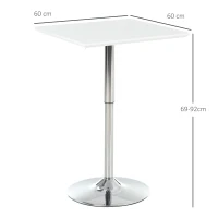 HOMCOM Square Height Adjustable Bar Table Counter Pub Desk with Metal Base for Home Bar, Dining Room, Kitchen, White(m-3)