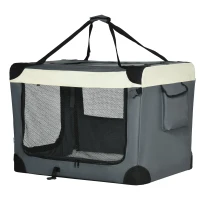 PawHut 81cm Foldable Pet Carrier, with Cushion, for Medium Dogs and Cats - Grey(m-11)