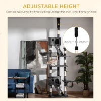 PawHut Floor-to-Ceiling Cat Tree for Indoor Cats, 240-260cm Adjustable Cat Tree - Dark Grey(m-5)