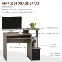 HOMCOM Computer Desk with Sliding Keyboard Tray Storage Drawer Shelf Home Office Workstation Grey(m-4)