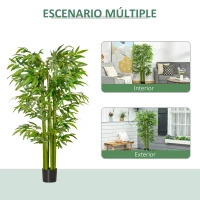 HOMCOM Árbol de Bambú Artificial Planta Artificial con 975 Hojas y Maceta Decorativa para Hogar Salón 160 cm Verde(m-4)