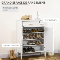HOMCOM Meuble à chaussures rangement avec 2 portes effet cannage tiroir 80 x 35 x 110 cm blanc(m-5)