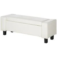HOMCOM Ottoman Storage Chest Faux Leather Stool Bench Seat Bedding Blanket Box Home Furniture (White)(m-11)