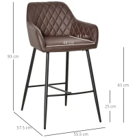 HOMCOM Set of 2 Bar stools Retro PU Leather Bar Chairs w/ Footrest Metal Frame Comfort Support Stylish Dining Seating Home Brown(m-3)