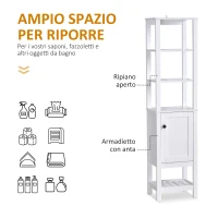 HOMCOM Mobile da Bagno Classico e Salvaspazio in Legno Bianco con Mensole e Anta, 40 x 30 x 164cm(m-5)