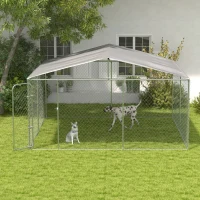 PawHut Kennel per Cani in Metallo con Tettuccio in Tessuto Oxford e Porta con Blocco, 4x4x2.3m(m-8)