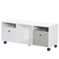 HOMCOM Organizador de Juguetes con 5 Ruedas 3 Cubos de Almacenamiento y 2 Cajones de Tela Extraíbles 90x30x37,9 cm Blanco(m-10)