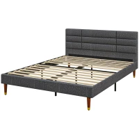 HOMCOM Upholstered King Bed Frame 154W x 206D x 87Hcm with Slats - Grey(m-11)