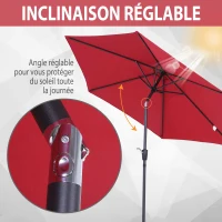 Outsunny Parasol droit parasol inclinable de jardin balcon terrasse manivelle toile polyester imperméabilisée haute densité 180 g/m² Ø2,6 x 2,35H m aluminium rouge vineux(m-5)