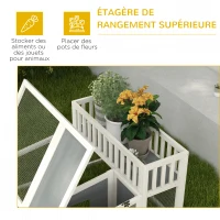 PawHut Clapier, cage à lapin en bois avec étagère pour plantes grand espace en bois, plusieurs portes Dim. 94L x 90l x 60H cm(m-5)