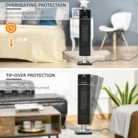 HOMCOM 31 Inch Space Heater, 1000W/2000W Ceramic Electric Heater and Fan, Overheating & Tip-Over Protection, 8H Timer, 60° Oscillation, Portable Heater for Home(m-5)