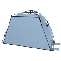 Outsunny 2-3 Person Pop Up Beach Tent, UPF15+ Sun Shelter with Extended Floor, Sandbags, Mesh Windows and Carry Bag, Light Blue(m-11)