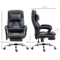 Vinsetto Office Chair with Lumbar Massage, 135° Reclining Computer Chair with Adjustable Headrest, Retractable Footrest, 10cm Double Padded Seat, Microfiber Fabric, Metal Base, Dark Grey(m-3)