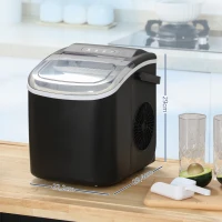 HOMCOM Máquina para Hacer Hielo 12 Kg en 24 Horas 9 Cubitos en 6-12 Minutos Depósito de Agua 1,3 L 22,2x29,4x29 cm Negro(m-3)