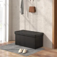 HOMCOM Panca Contenitore Pieghevole da 84L, Coperchio Imbottito e Rivestimento Finta Pelle, 76x38x38cm, Nero(m-6)