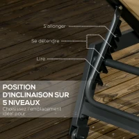 Outsunny Bain de soleil transat en aluminium et textilène avec roulettes et repose-tête dossier inclinable kaki(m-5)