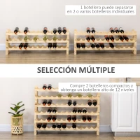 HOMCOM Botellero de Madera de 6 Niveles 72 Botellas Botellero Vertical Carga 100 kg para Cocina Bar 114x28x85 cm Madera Natural(m-4)