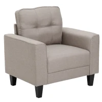 HOMCOM Poltrona Moderna in Tessuto con Piedini in Legno per Camera e Soggiorno, 90x72x91cm, Beige(m-1)