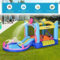 Outsunny Selbstaufblasende Hüpfburg inkl. Gebläse, Flicken, 1 Trampolin, 1 Wasserbecken, 1 Rutsche,  360 x 175 x 180 cm(m-5)