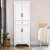 HOMCOM Buffet haut armoire de cuisine 4 portes 2 placards et 1 tiroir central hauteur 170 cm avec étagère réglable blanc(m-7)