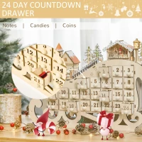 HOMCOM Christmas Advent Calendar, 2021 Light Up Table Xmas Wooden Sleigh Holiday Decoration with Countdown Drawer, Village, for kids Adults, Natural Wood Color(m-5)