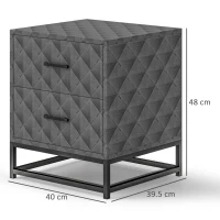 HOMCOM Bedside Tables Set of 2, Modern Bedside Table Nightstand with 2 Drawers, Bedside Cabinet Sofa Side Table with Storage, Steel Legs for Bedroom, Living Room, Grey(m-3)