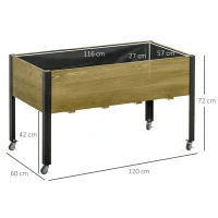 Outsunny Hochbeet mit Rädern Pflanztisch Blumenkasten mit Abfluss Massivholz Vliesstoff Hellbraun 120 x 60 x 72 cm(m-3)