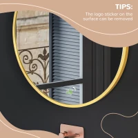 kleankin Specchio Bagno Rotondo con Cornice da Parete in Lega di Alluminio, Ø50x2cm, Oro(m-7)