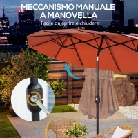 Outsunny Ombrellone da Giardino Doppio Inclinabile con Apertura a Manovella, 295x152x222cm, Rosso(m-6)