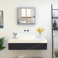 HOMCOM Armadietto Bagno con Specchio a 2 Ante, Specchio Bagno Contenitore con Ripiano Regolabile in Legno, 48x14.5x45cm, Grigio(m-2)