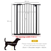 PawHut Pressure Fit Dog Stair Gate No Drilling Safety Gate Auto Close for Doorways, Hallways, 74-80cm Adjustable, 94cm Tall, Black(m-3)