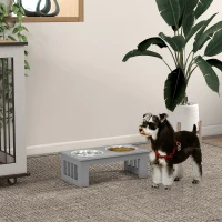 PawHut Raised Dog Feeding Bowls with Stand, Stainless Steel for  Extra Small and Small Dog, 44L x 24W x 15H cm - Grey(m-10)