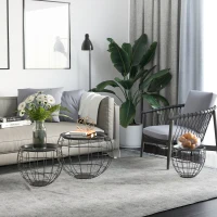 HOMCOM Couchtisch-Set 3-teilig, abnehmbare Tischplatte, Stahlrahmen, Schwarz glänzend, verschiedene Größen(m-2)