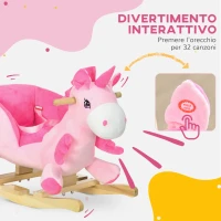 HOMCOM Cavallo a Dondolo Unicorno con 32 Canzoni, Base in Legno e Cintura di Sicurezza, Età 18-36 Mesi, Rosa(m-4)