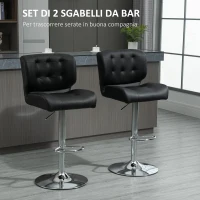 HOMCOM Set 2 Sgabelli da Bar Girevoli e Imbottiti in Pelle PU Nera con Schienale e Poggiapiedi, Altezza Regolabile, per Cucina o Pub, 50x55.5x93-114cm(m-4)
