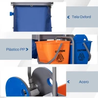 HOMCOM Carro de Limpieza con Bolsa de Basura Cubos de Fregar de 18L Escurridor de Prensa Estantes 111x63,3x103 cm Multicolor(m-4)