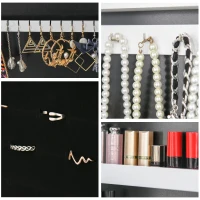HOMCOM Free Standing LED Mirrored Jewelry Cabinet Armoire Floor Organiser W/ 3 Angle Adjustable For Rings Earrings Bracelets Cosmetics Warm White(m-7)