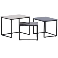 HOMCOM 3 Mesitas de Centro Minimalista Mesa Nido Patas de Acero con Funda de Plástico para Salón 55x40x45cm(m-10)